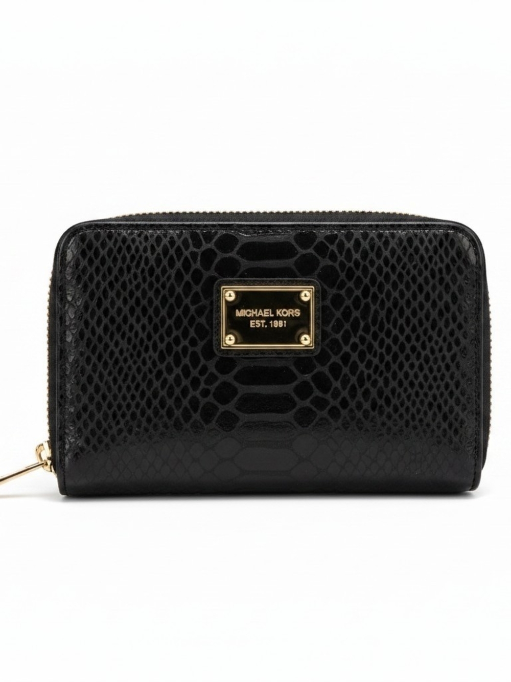 2010 Michael Kors Black Snake-Embossed Jet Set Travel Continental Zip Wallet